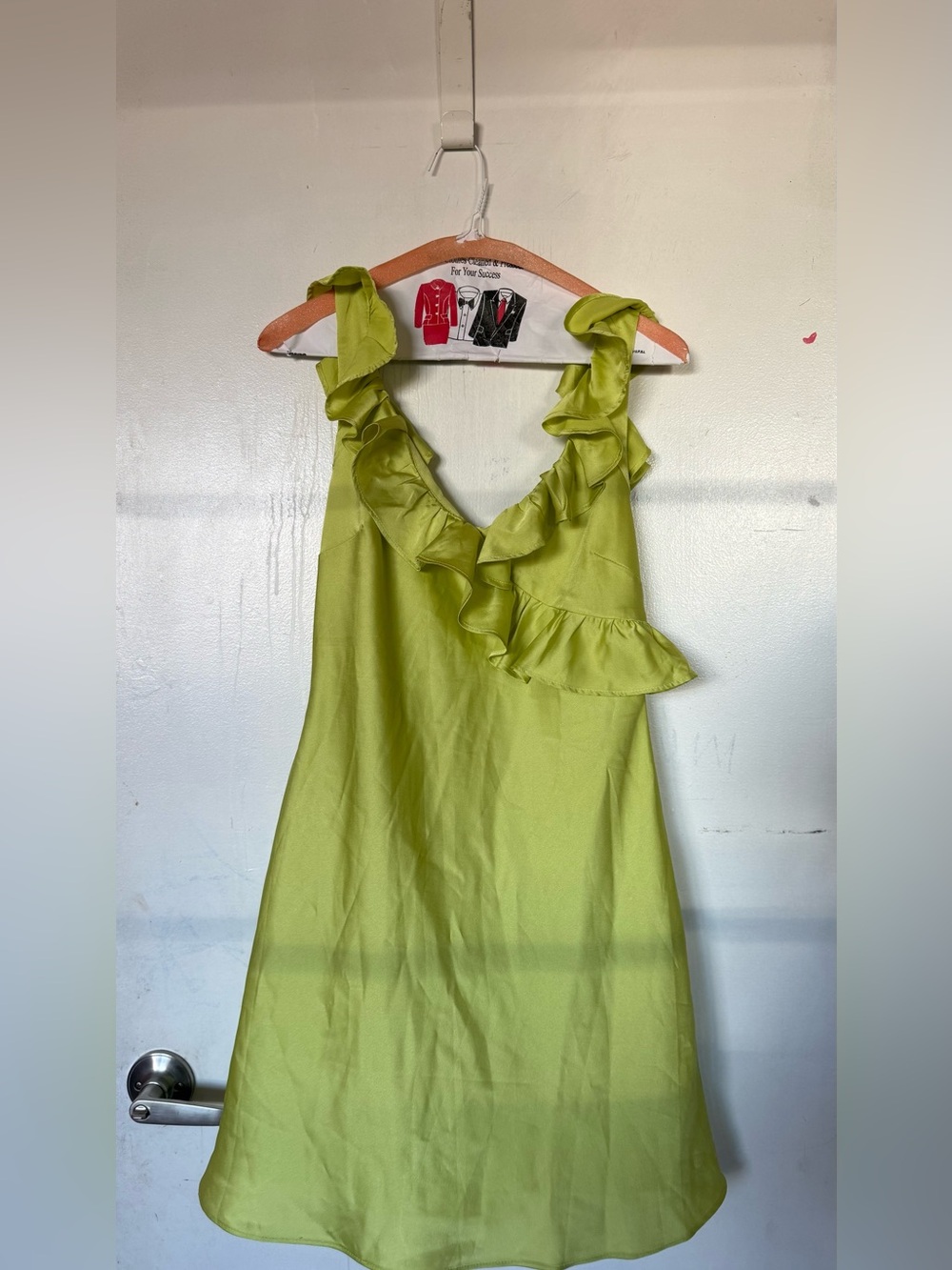 Lime Green Ruffled V-Neck Dress